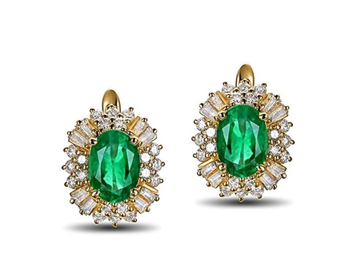 Fashion Epinki 18k Oro Pendientes para Mujer óvalo Pendiente Señoras Joyería Tarde Oro con Blanco Verde Diamante Esmeralda