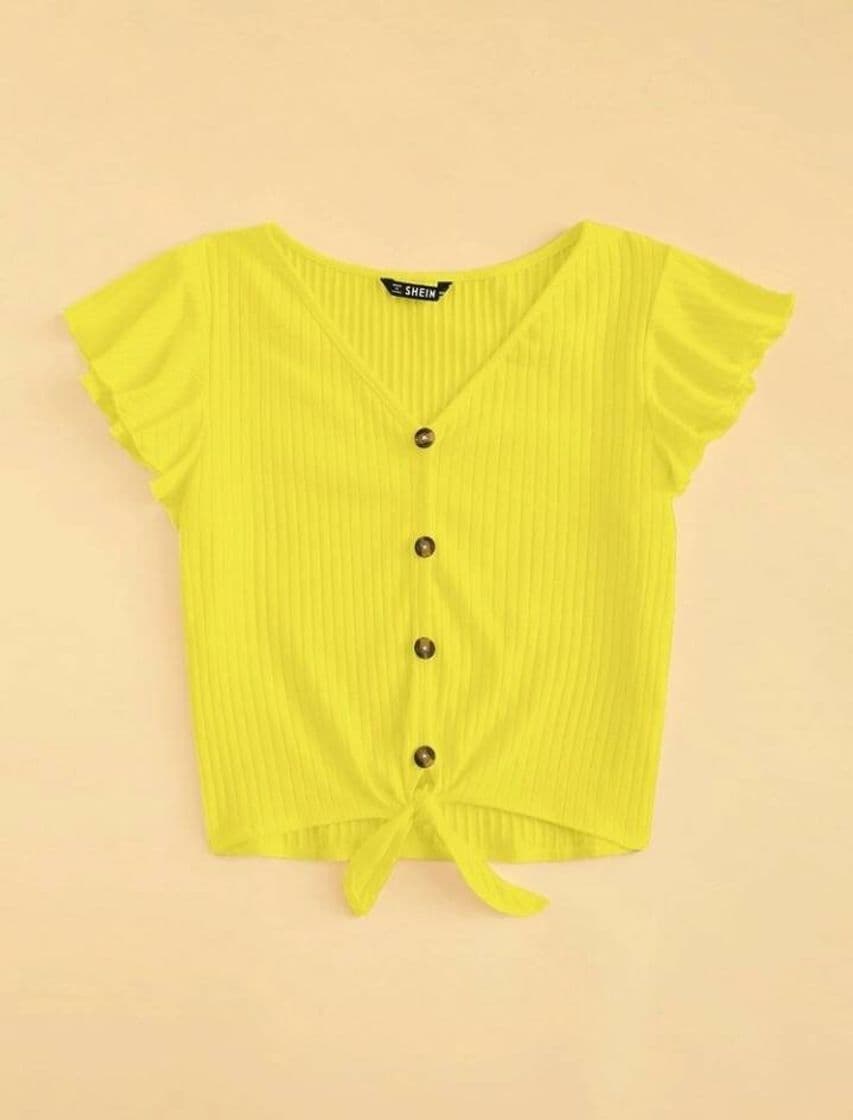 Moda Top amarillo neón con nudo