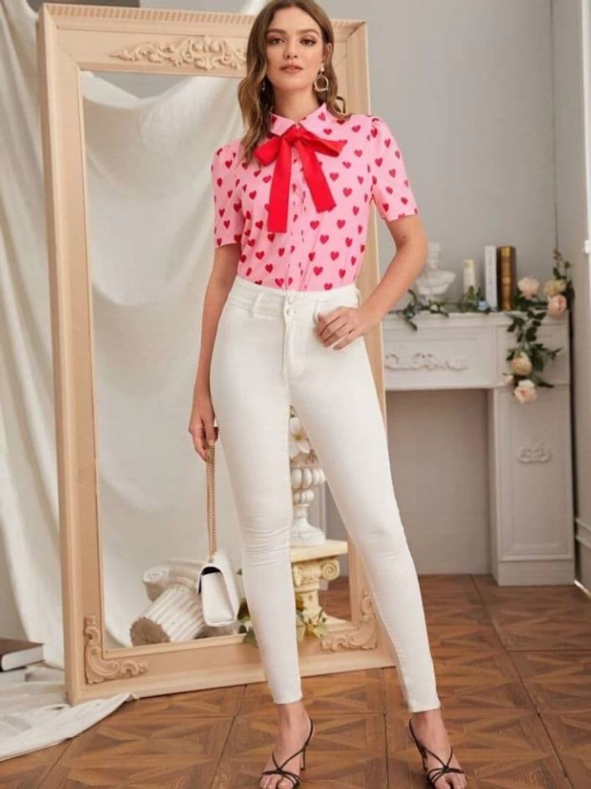 Moda Camisa con estampado de corazón 