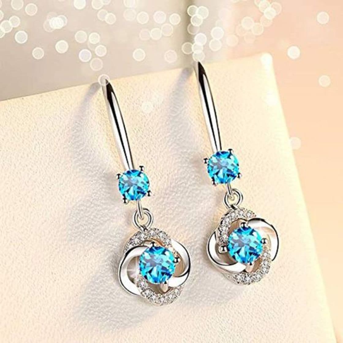 Moda Pendientes Mujer Plata de Ley 925 aretes largos gota Zirconia color Azul