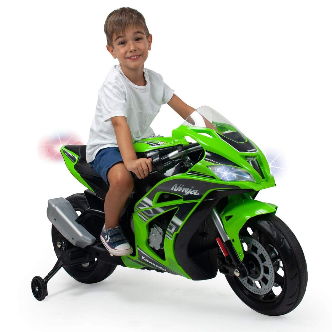 Product INJUSA- Moto ZX10 Ninja Kawasaki de 12 V, licenciada con luces y