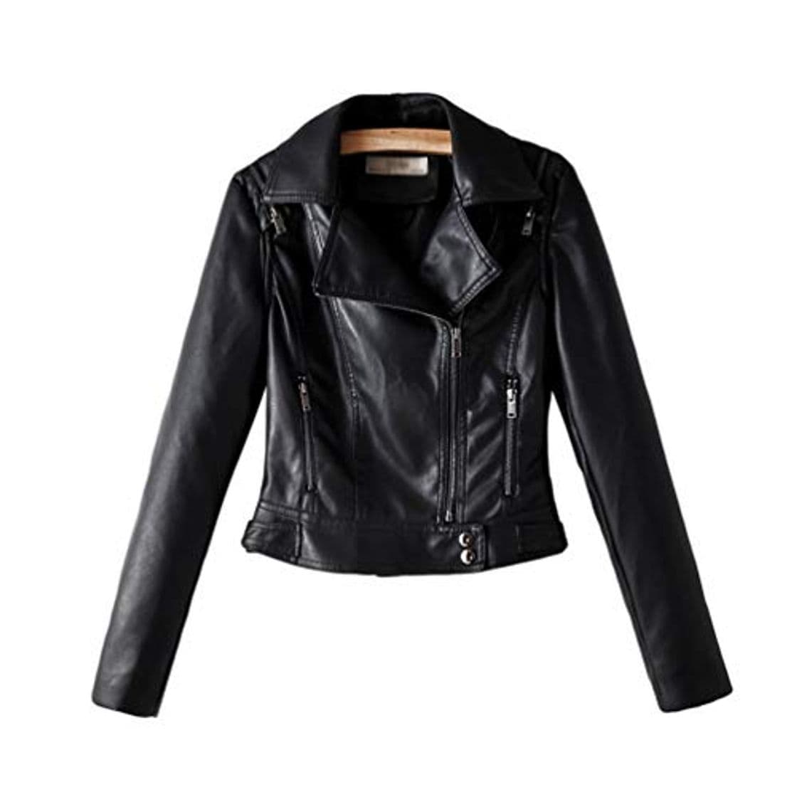 Moda Kaiyei Mujer Cuero Casacas Casual Estilo Slim Fit Primavera Otoño Biker Cazadora Mujer Polipiel Chamarra Cremallera Corto Abrigo Biker Chaquetas Cortas De Piel Dama Cuero Sintetico Blazer Negro L