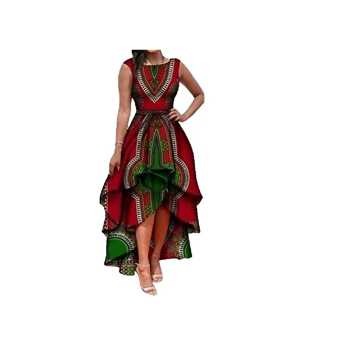 Moda Honghu Mujeres Vestido Africano Irregular Boho Vestido Sin Mangas Largo Maxi Vestidos Vestido de Fiesta Vino Rojo S