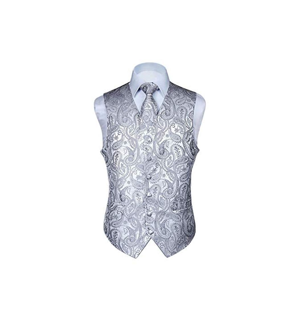 Producto HISDERN Chaleco y corbata de jacquard floral paisley clasico para hombre y