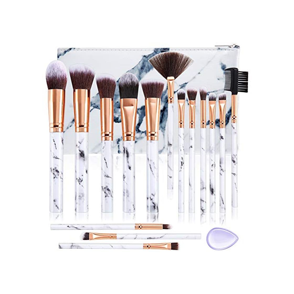 Product Set de brochas de maquillaje DUAIU 15Pcs Brochas Maquillaje Profesional Premium Sintético Pinceles Sombra de ojos Corrector Crema para cejas En polvo Mezcla con bolsa de cosméticos de mármol