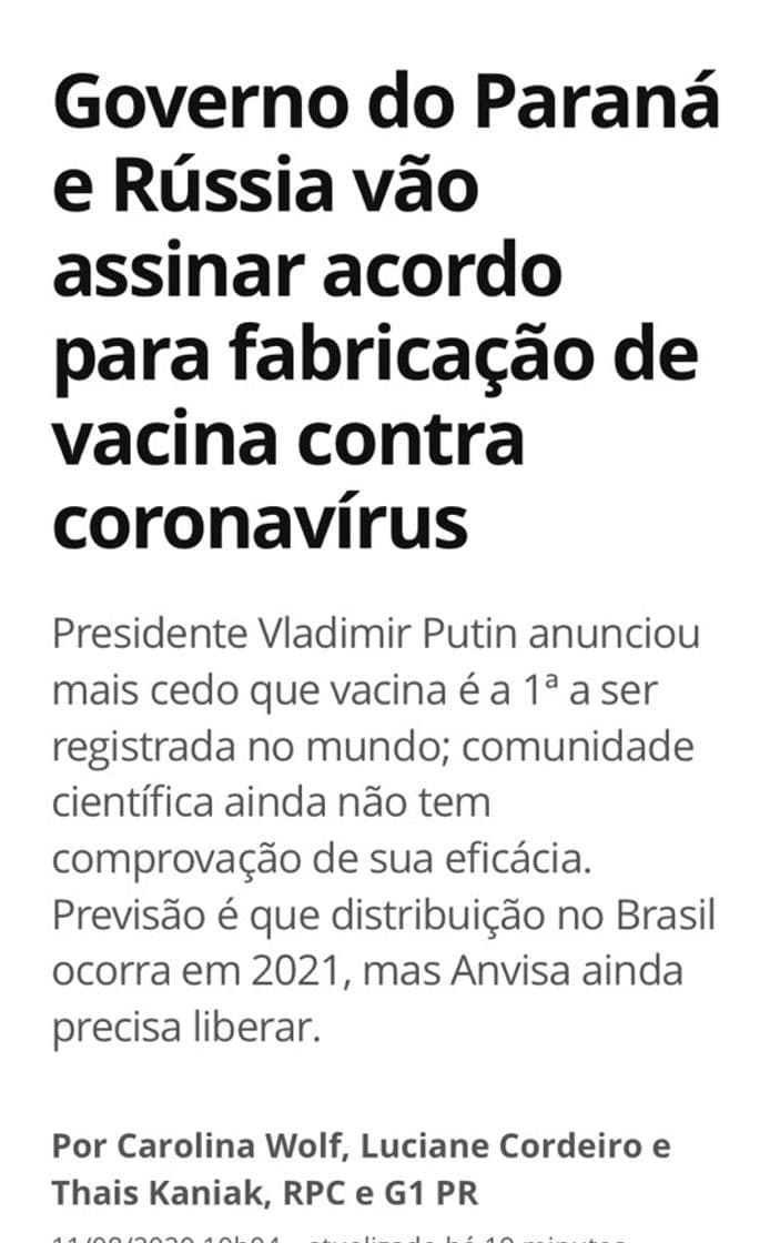 Moda Governo do Paraná e Rússia vão assinar acordo para vacina 