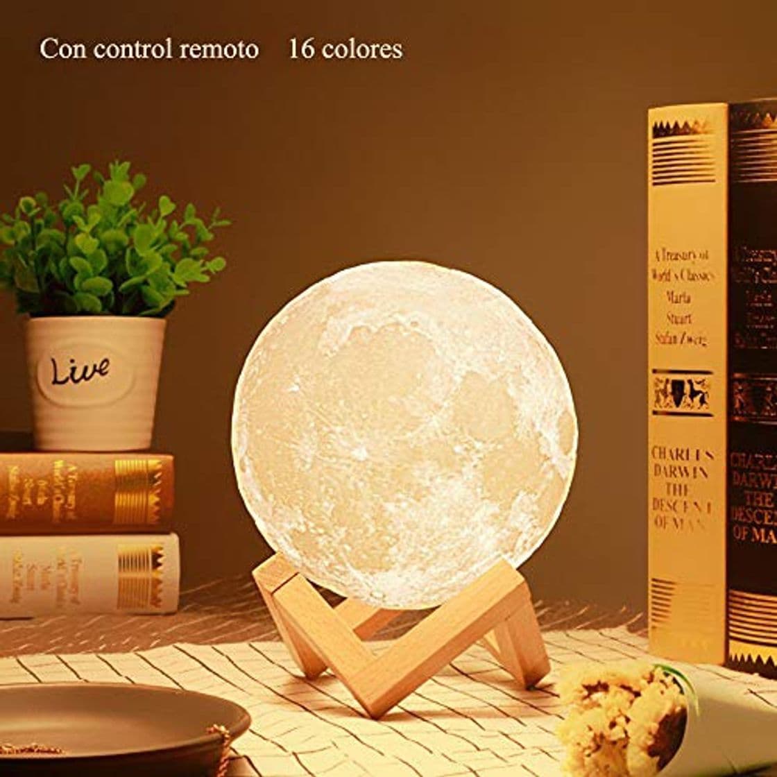 Product Lámpara de luna en 3D de 16 Colores LED Luz de Luna con 15 cm de Diámetro Lámpara de Noche Luna Llena con Control Remoto Carga Usb para Niños Bebé Dormitorio Café Bar Regalo de Fiesta Decoración