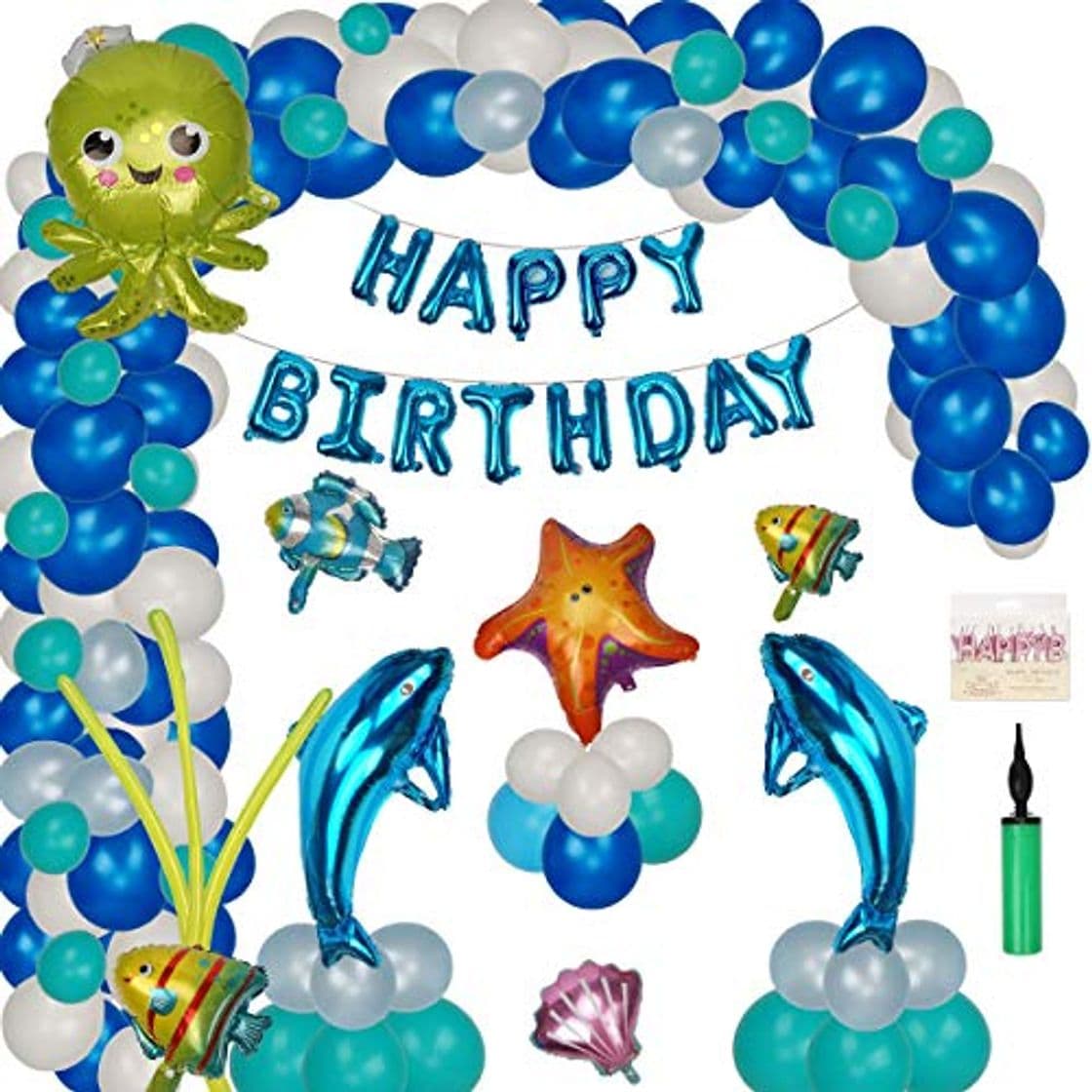 Product Herefun 67 piezas Globos Decoraciones Para Fiestas de Cumpleaños Azules blanco