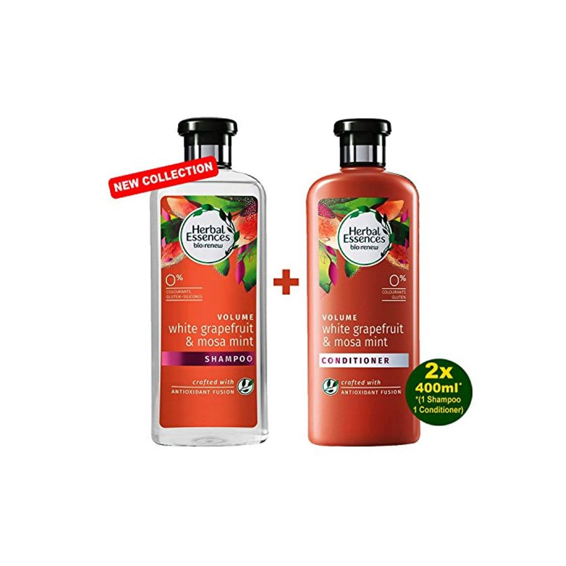 Product Herbal Essences bio de Renew Volume White Pomelo & Mosa Mint Champú & Cuidado Acondicionador 2 x 400 ml – con Pomelo & Mosa Menta