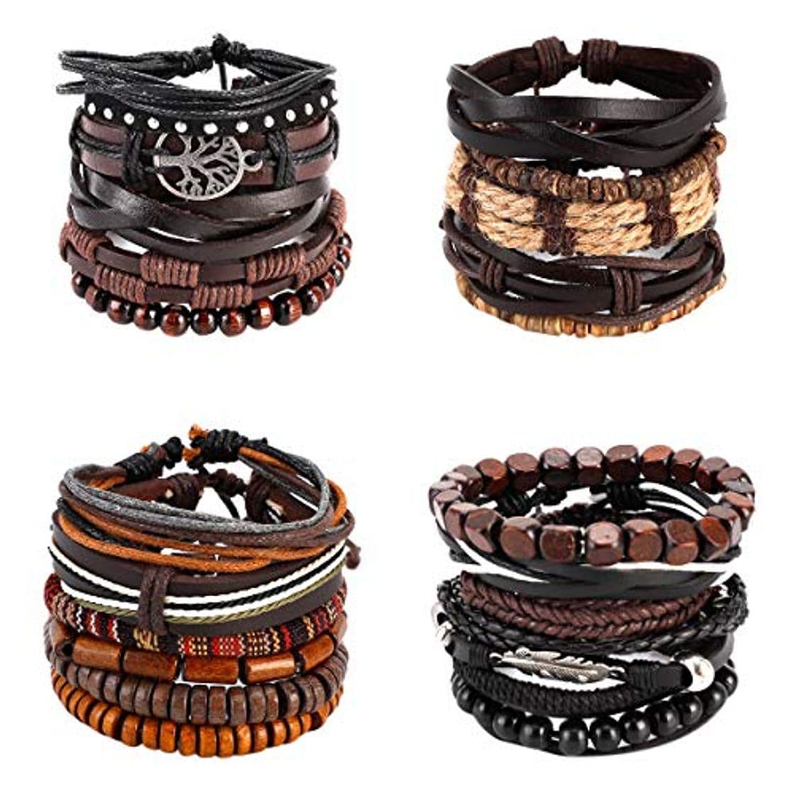 Place OMONT 21PCS Mixed Wrap Braided Leather Wristbands Bracelets and Wood Beads Bracelet