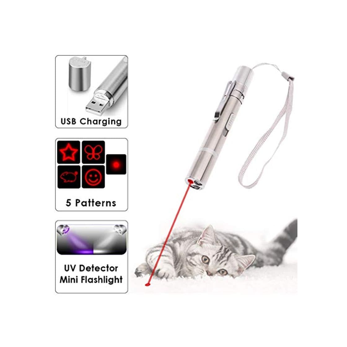 Product Juguetes para gatos Puntero LED, USB recargable 3 en 1 Función, Mini