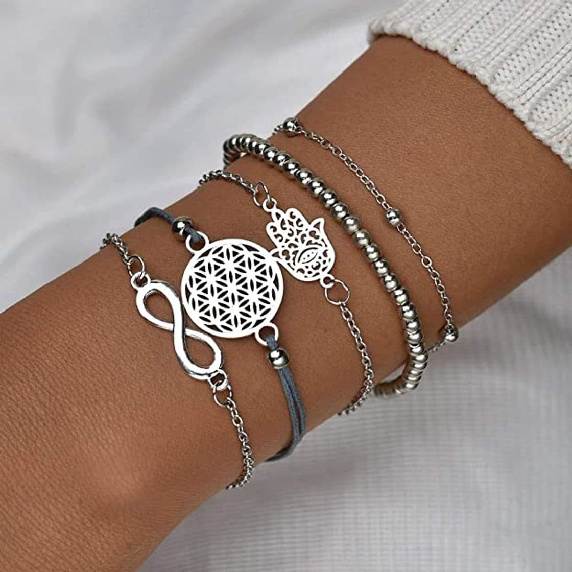 Moda Juego de 5 pulseras de plata para mujer