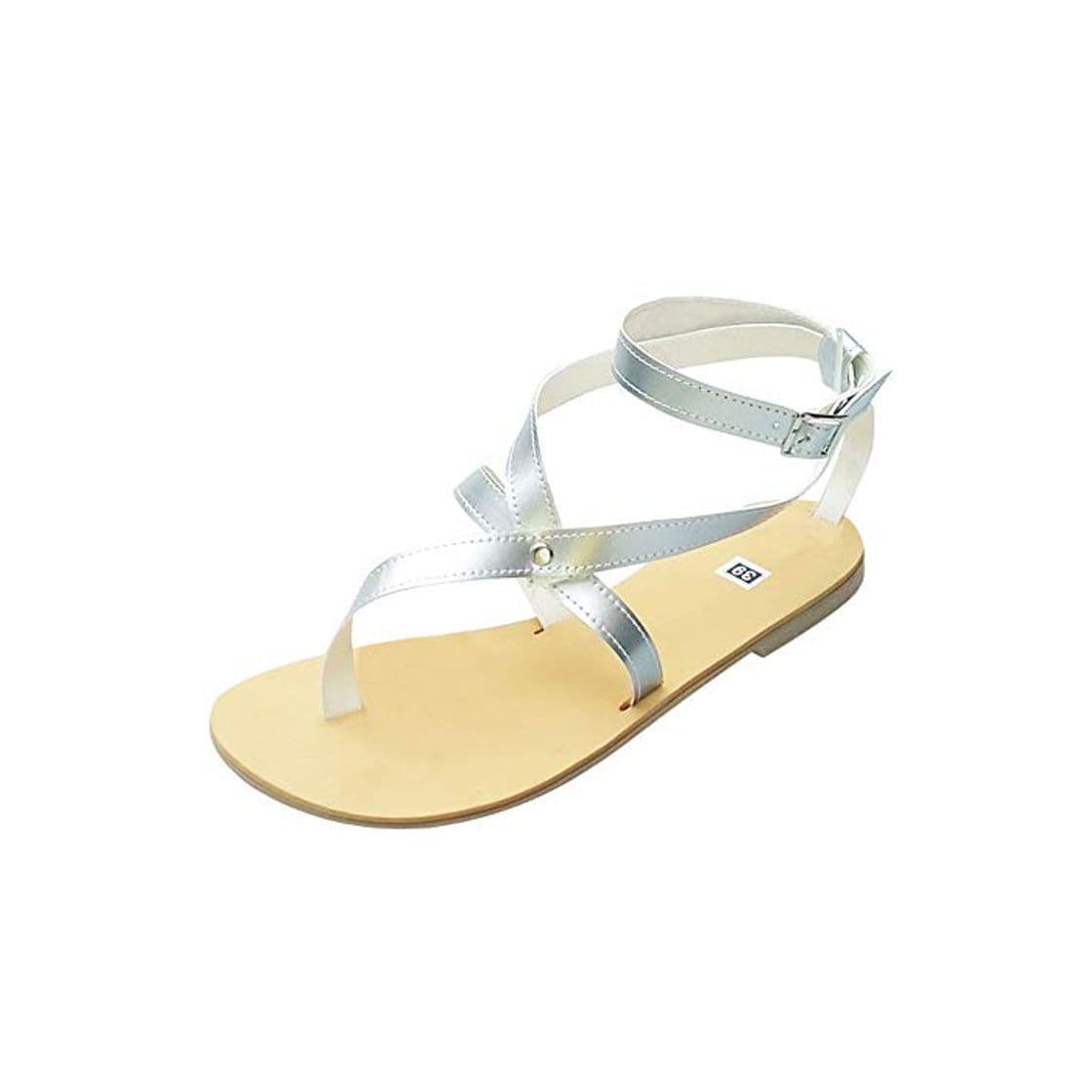 Moda JUTOO Moda para Mujer Hebilla Punta Redonda Plana Estilo Romano Sandalias Ocio