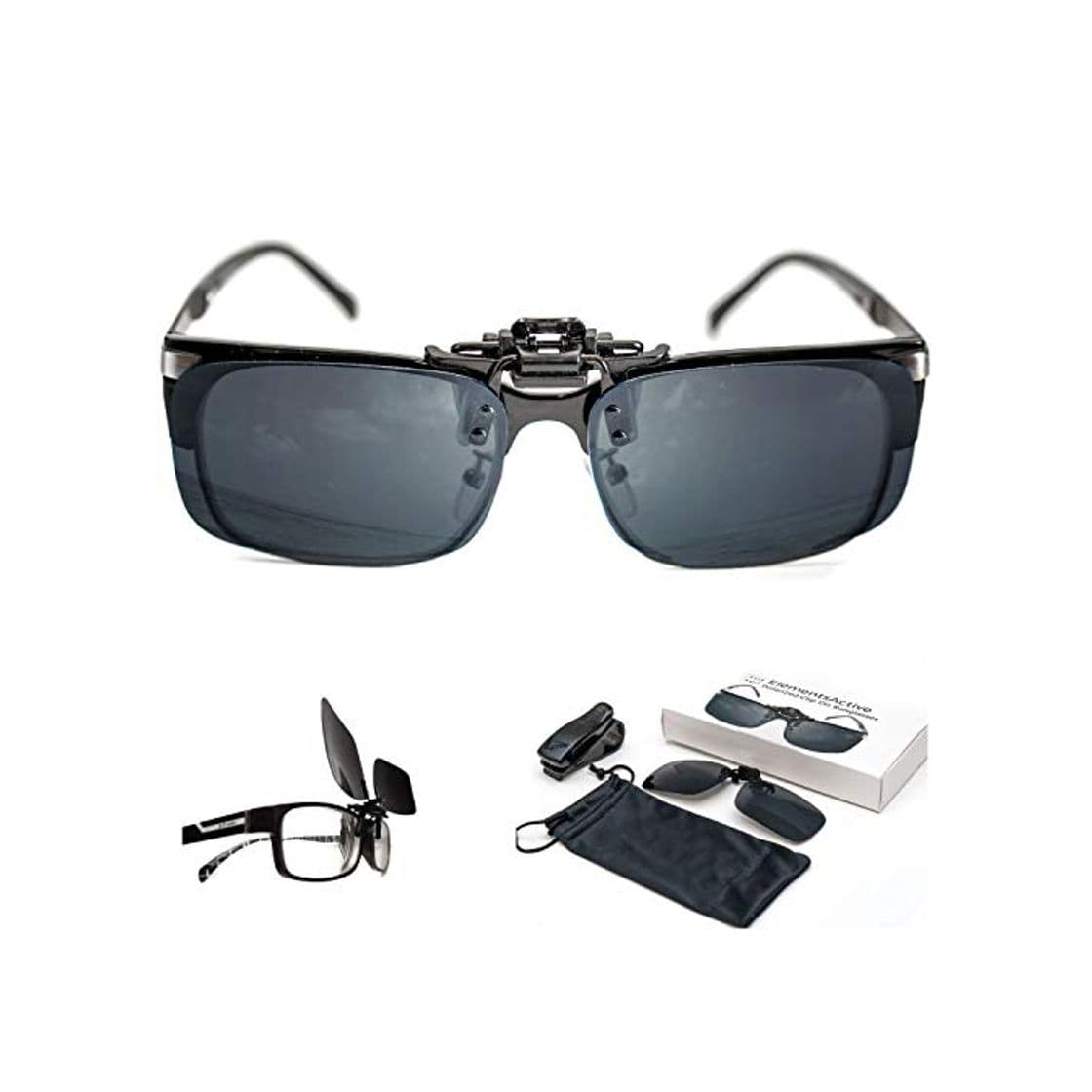 Moda ElementsActive Gafas de sol polarizadas con función de volteo para hombre Grande Negro