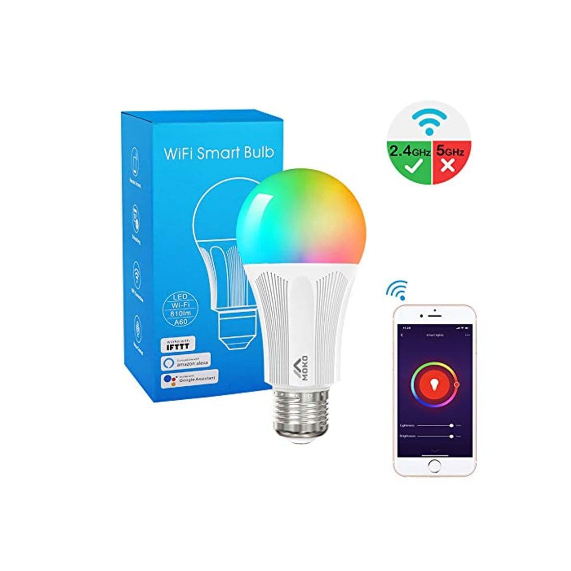 Producto MoKo Bombilla WiFi LED Inteligente con Luz Colorido Cálida Ajustable