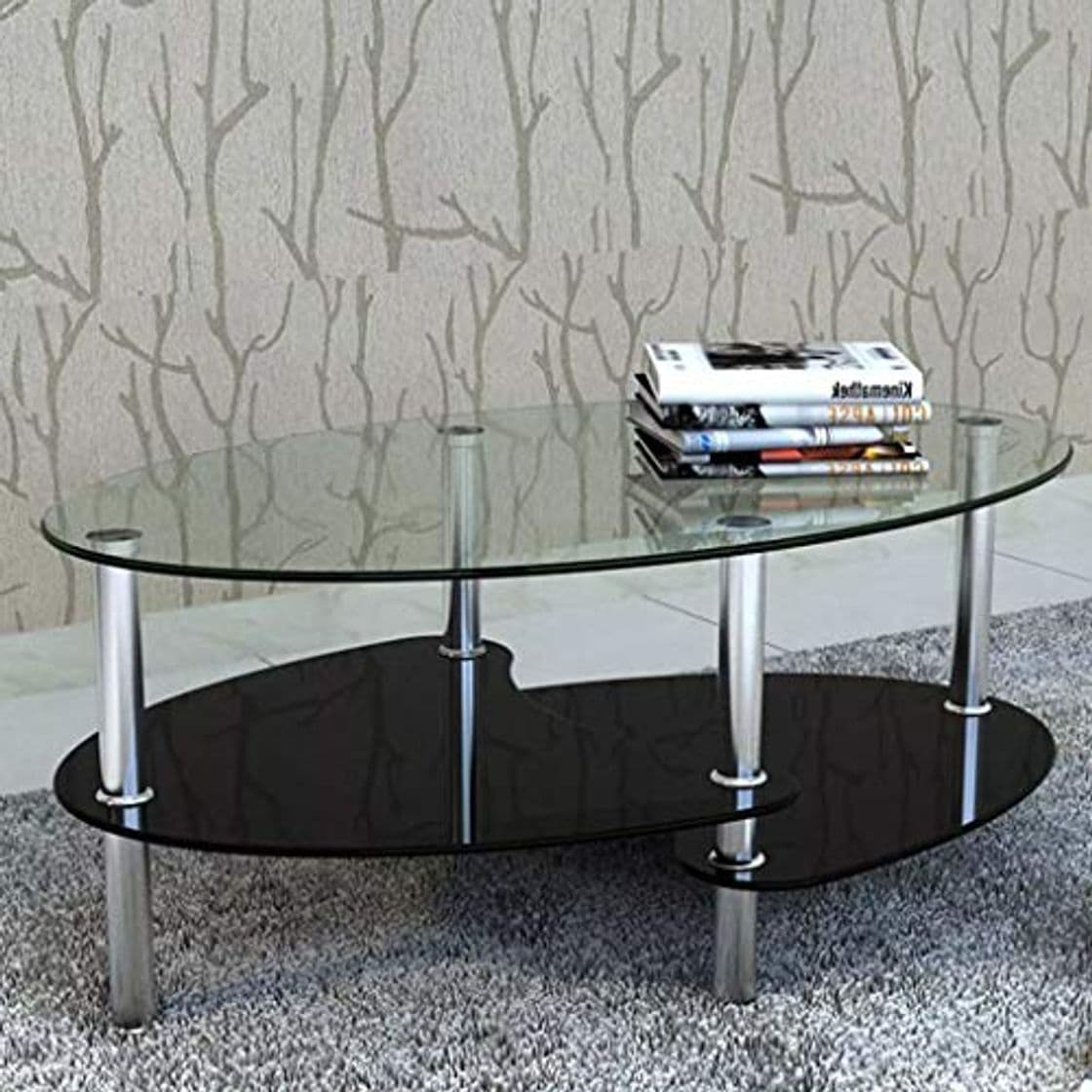 Producto Tidyard Mesa de Centro con Diseño Exclusivo de 3 Niveles Mesa de Cristal Mesita de Noche Mesa de Café de Vidrio para Estar o Dormitorio Vidrio Templado 90x45x43cm Negro