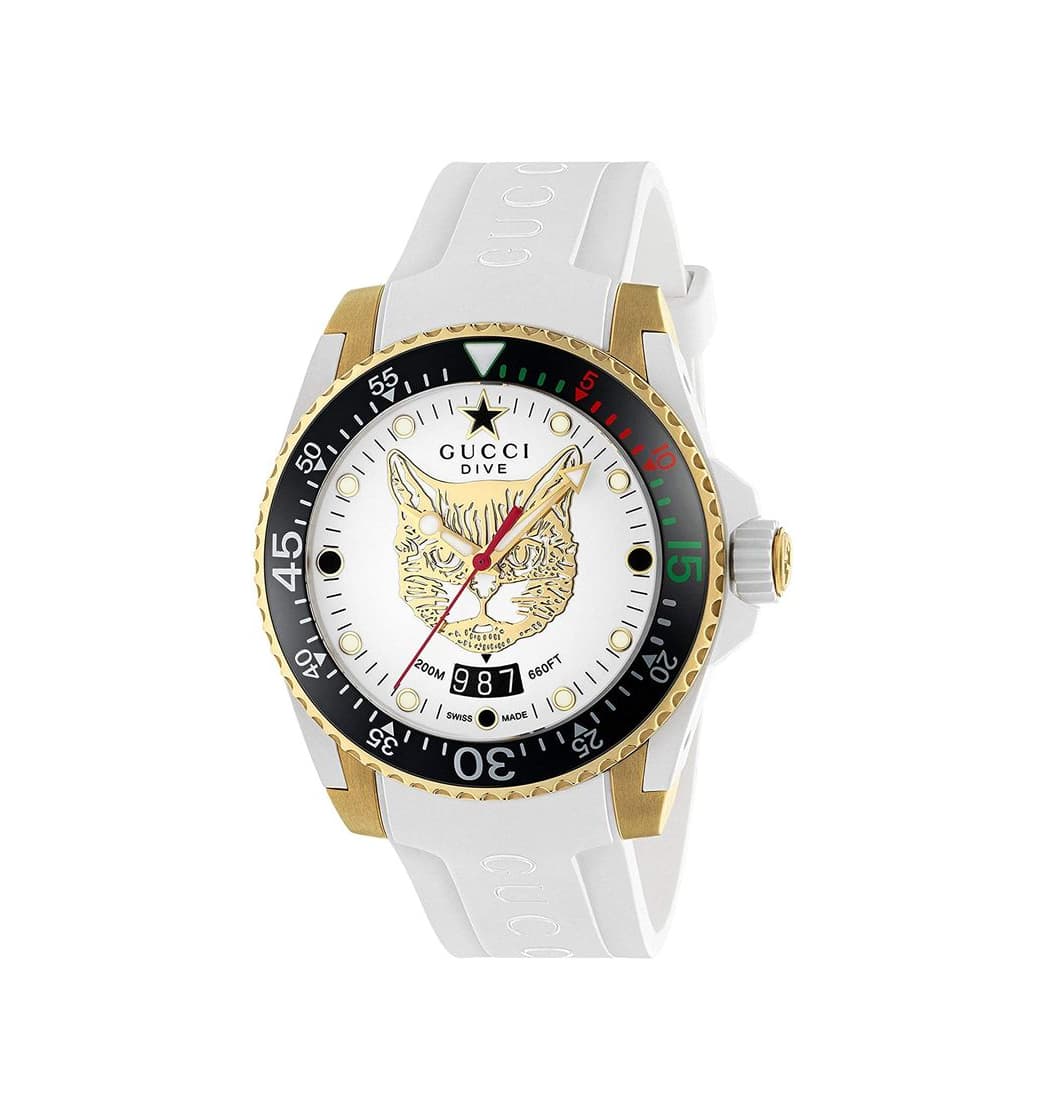 Moda Gucci Reloj de Buceo cauuciu Carcasa Blanca con pvd con Oro Amarillo