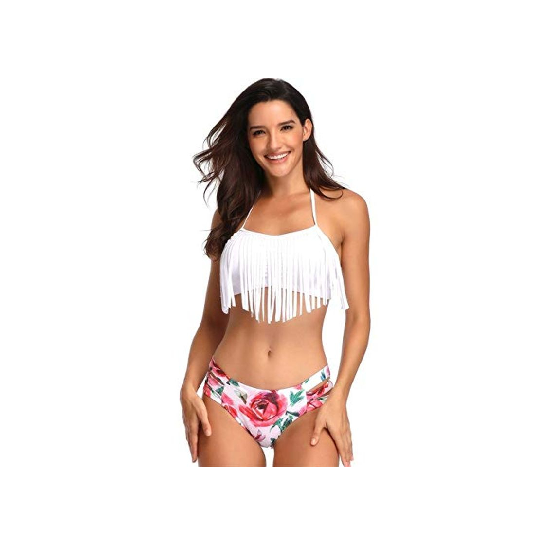 Moda Weichunya Traje de baño de Mujer con Flecos Dividido Bikin Bikin de Cintura Alta Traje de baño de Cintura Alta Traje de baño Bikini de Nylon Sexy Cintura Alta Split de Espalda Abierta