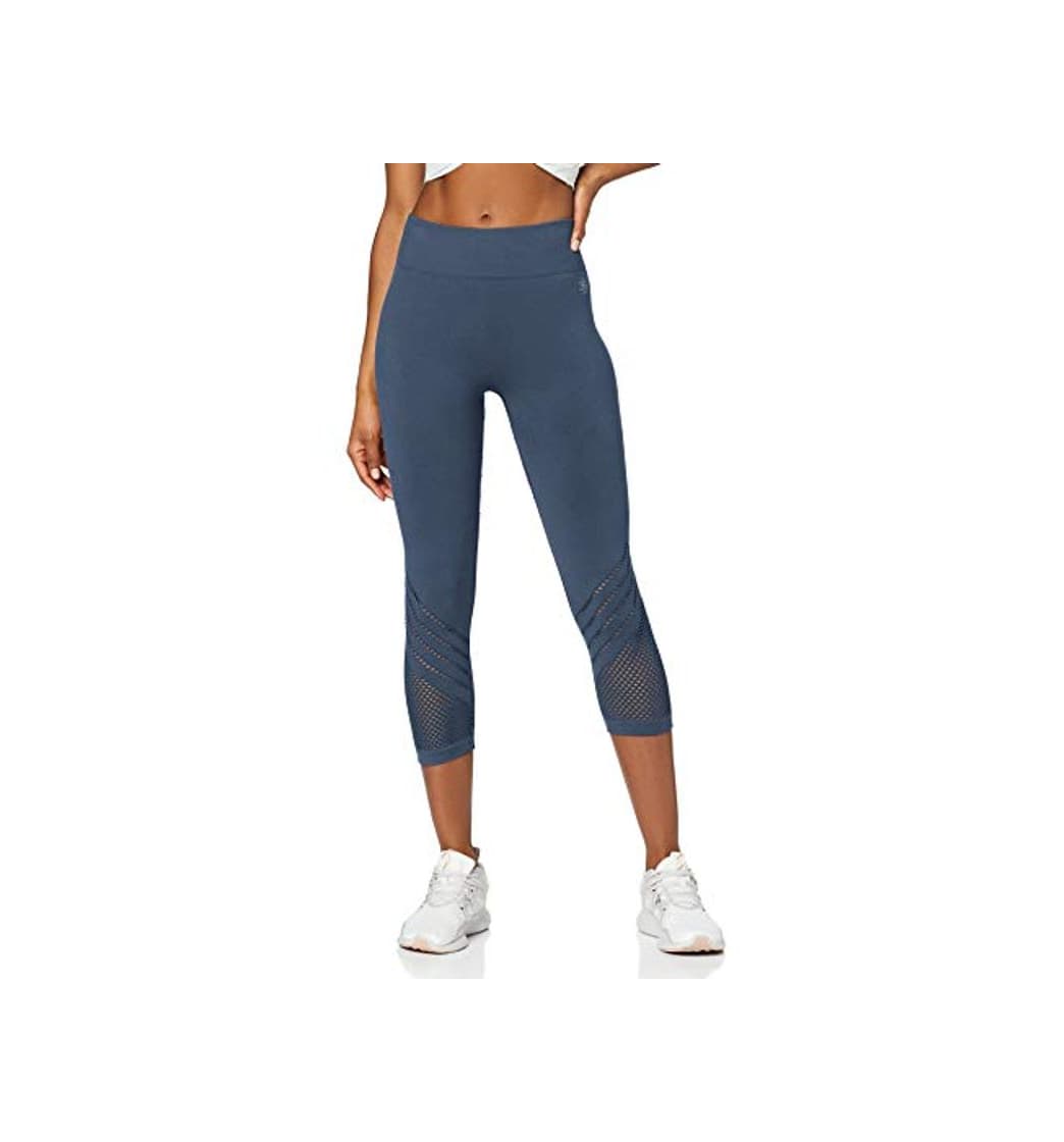 Fashion Marca Amazon - AURIQUE Mallas de Deporte Cortas sin Costuras Mujer, Azul