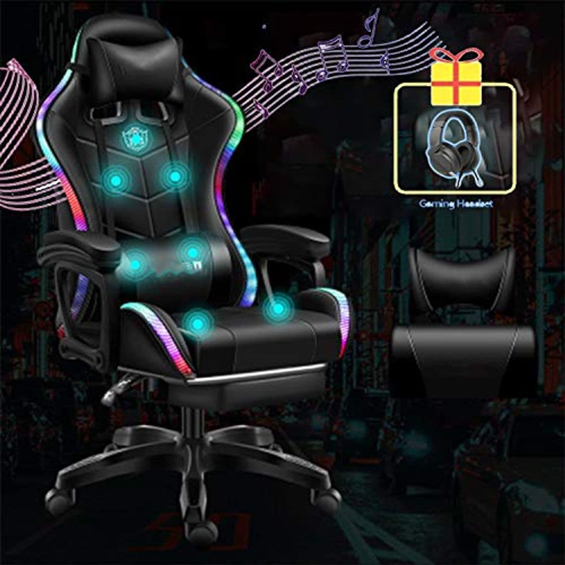 Producto YI'HUI Racing Silla para Videojuegos,Silla Gaming, Silla Gamer con Tira de LED