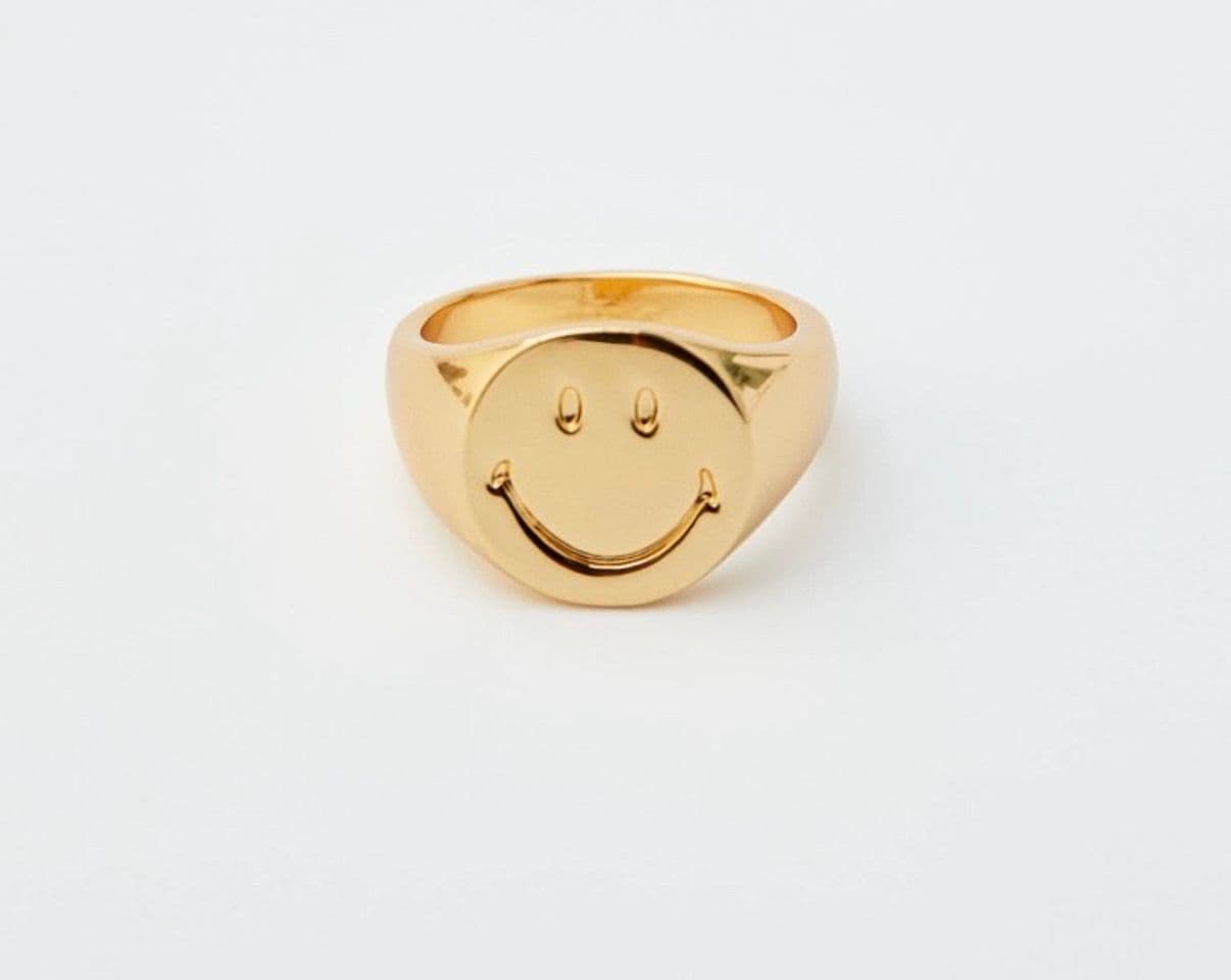 Fashion Anillo sello Smiley baño oro