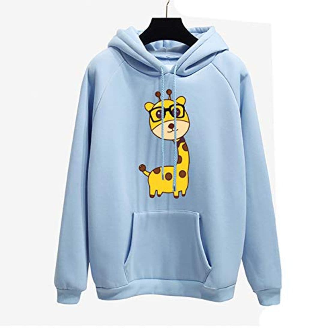 Fashion GDRFHJZ Lindo Estampado de Jirafa Harajuku Azul Sudaderas con Capucha Mujer Otoño Invierno Casual Señora Pullover Grueso Loose Moletom Feminino Abrigo de Vestir