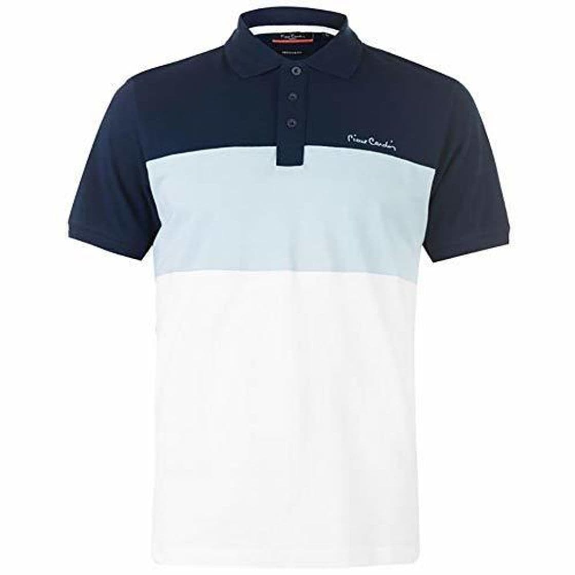 Fashion Pierre Cardin Hombre 100% Algodón Polo de Rayas Pique con Bordado de