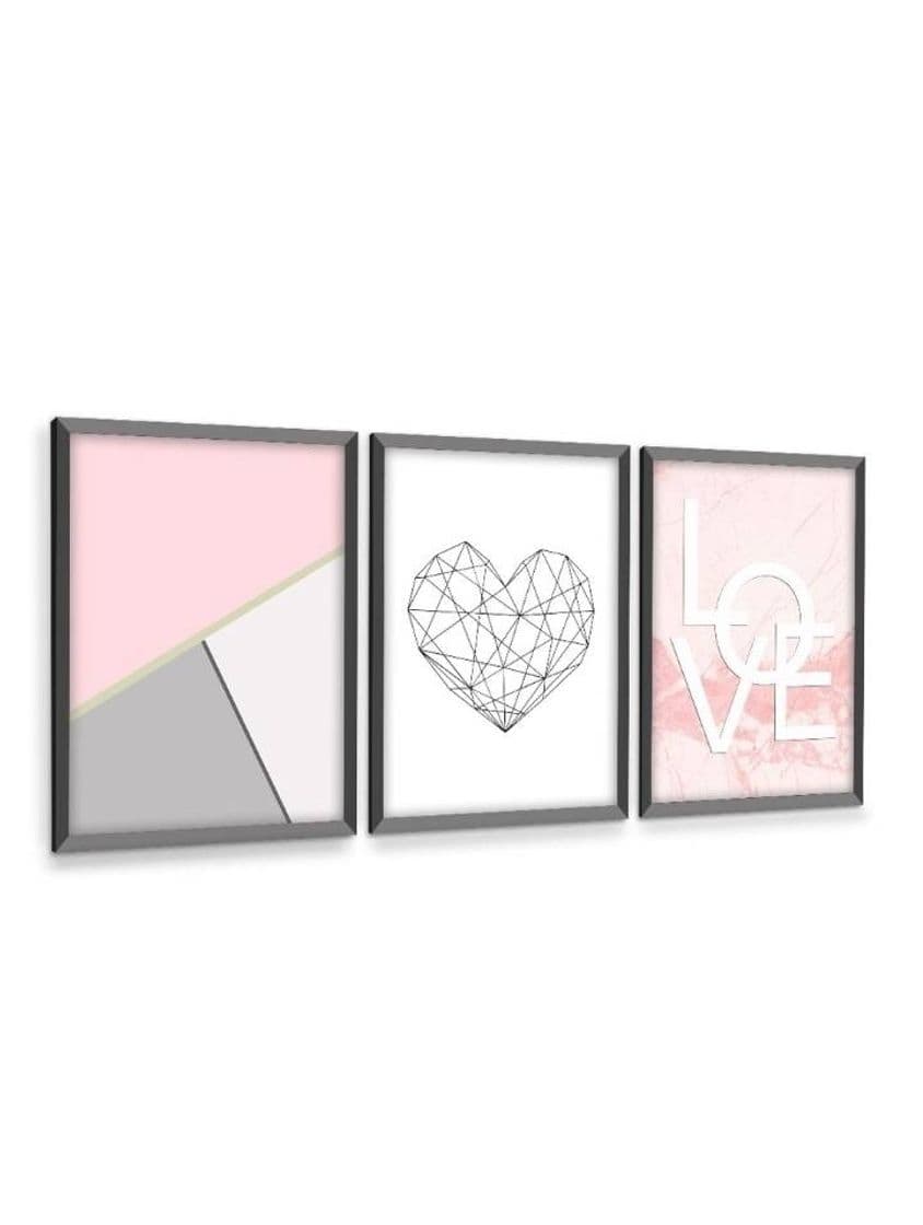 Moda Kit 3 Quadros Decorativos Com Moldura Preta Para Sala Quarto ...