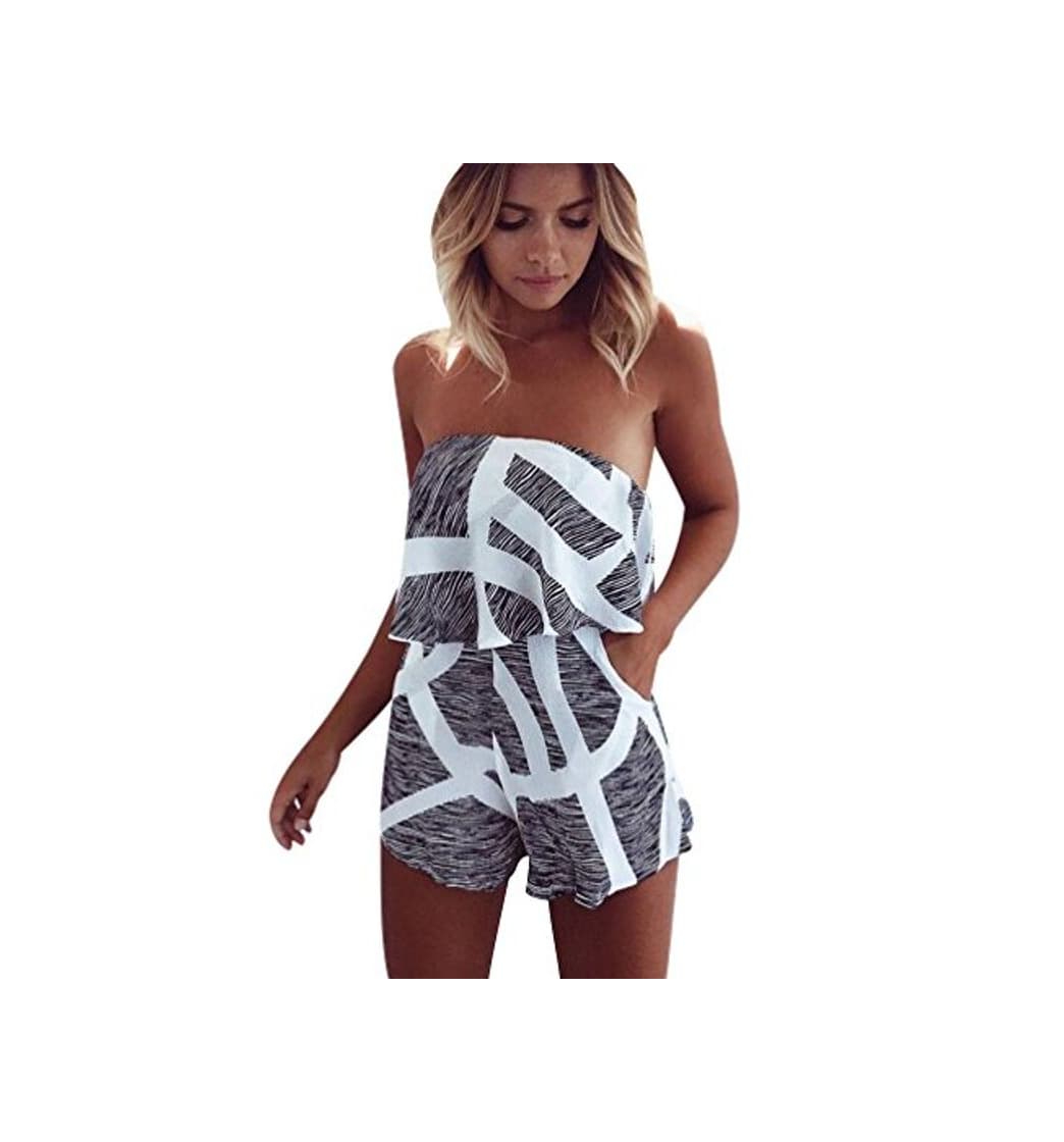 Moda Monos de Fiesta Cortos Mujer Mono de Vestir Corto Verano Jumpsuit Moño Estampados Flores Monitos Cortos Moños Gasa Playeros Playsuit Juveniles Vestido Sueltos Overall Tallas Grandes Gris XS