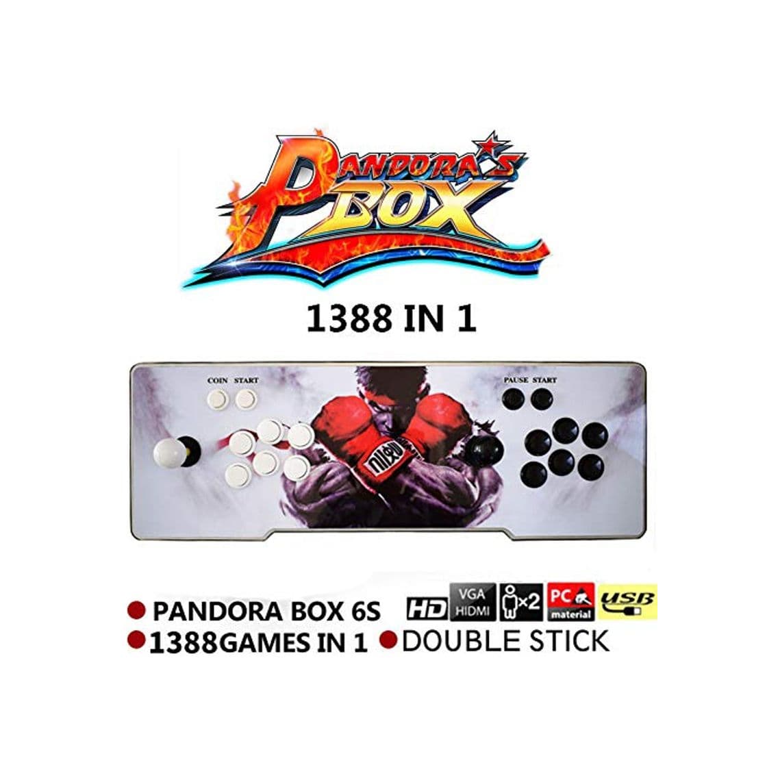 Producto supertop 1388 en 1 Caja de Pandora 6s Retro Video Games Arcade Consola de Juegos Double Stick Arcade Console Light Arcade Machine Joystick Versión Inglesa