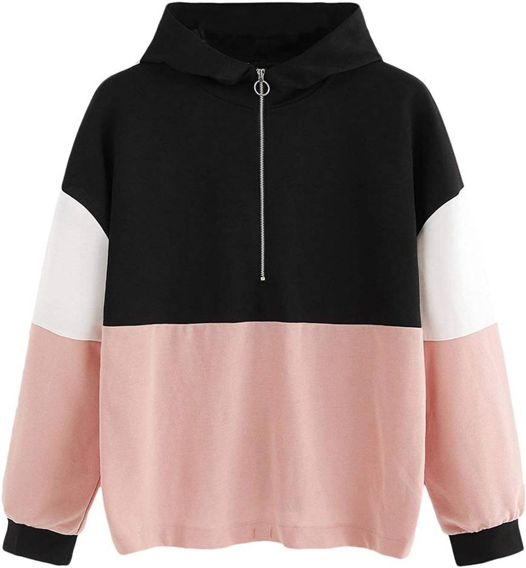 Fashion SOLY HUX Sudadera Mujer Capucha de Color Block con Cremaller