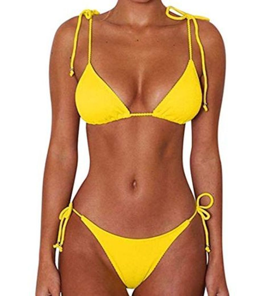 Producto JFan Bikini de Lazo Acanalado para Mujer Traje de Baño Brasileño con Parte Inferior Descarada