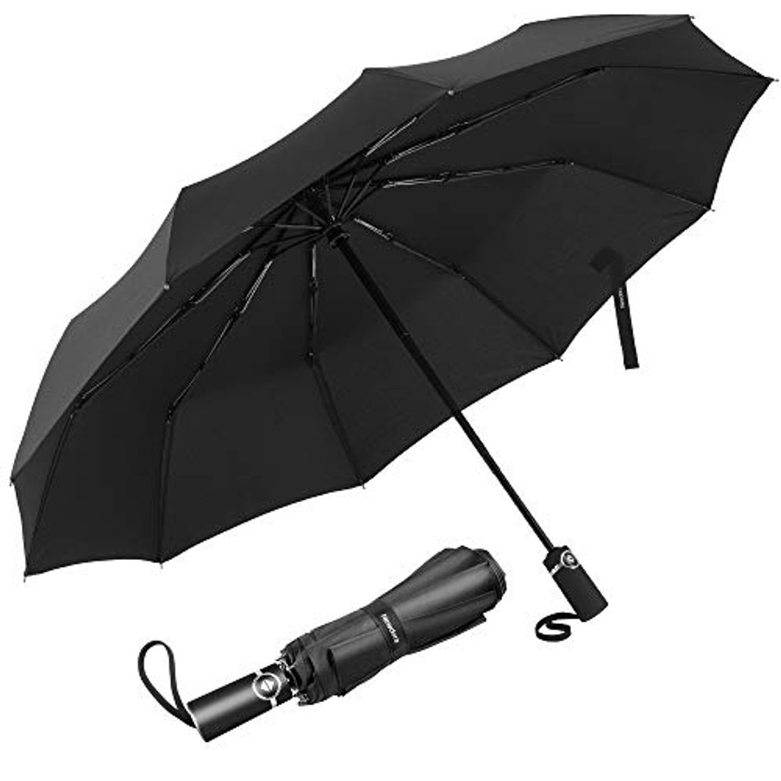 Product Newdora Paraguas Plegable Automático Negro Impermeable 10 Armazones de Metal Compacto Resistencia