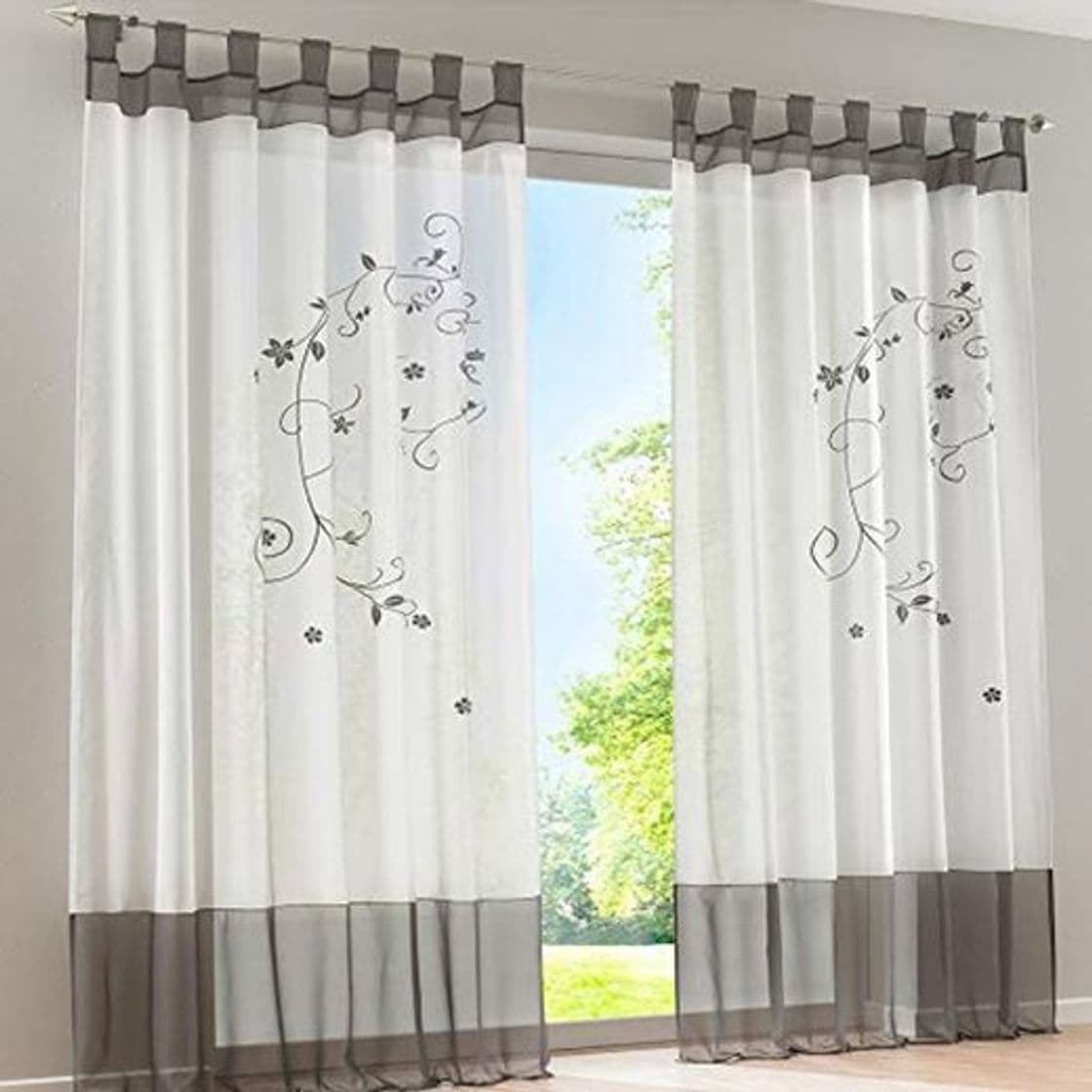 Product laamei 1Pc Voile Cortina Translúcidas Visillos Cortas con Bordado Floral Decoración para