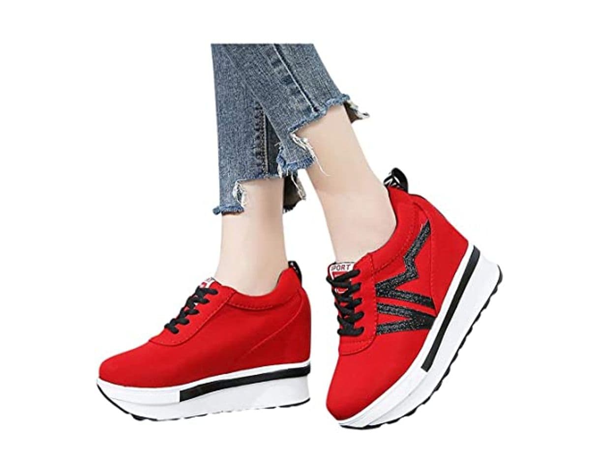 Moda Berimaterry Zapatillas para Mujer Moda Casual Lona Plataforma Gruesa con Cordones CuñAs Zapato De Trabajo Zapatos para Damas Zapatillas de Plataforma Cuña Deportivo para Mujer Primavera