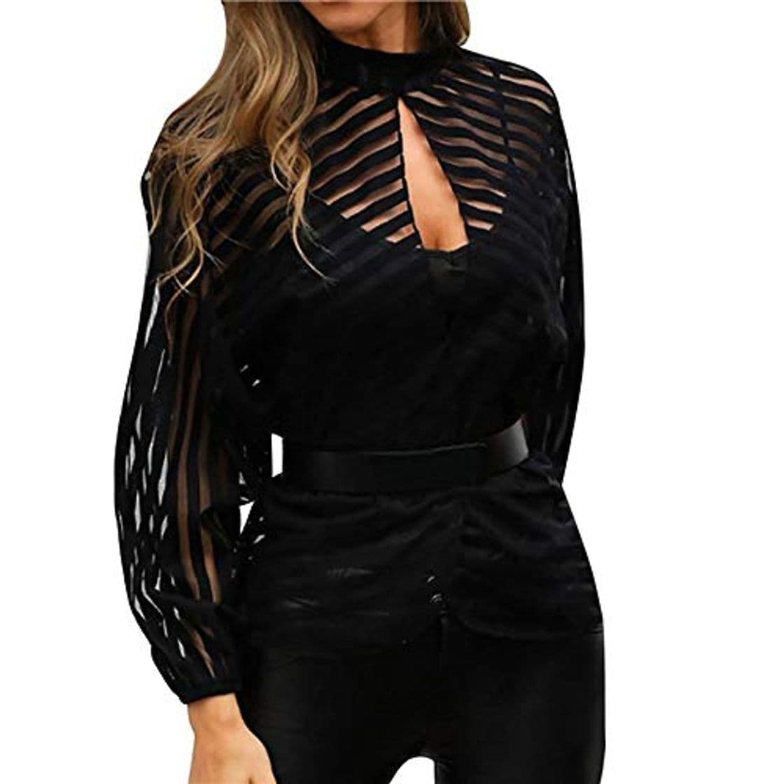 Moda ZLYCP - Blusa de Manga Larga con Cuello en V para Mujer,