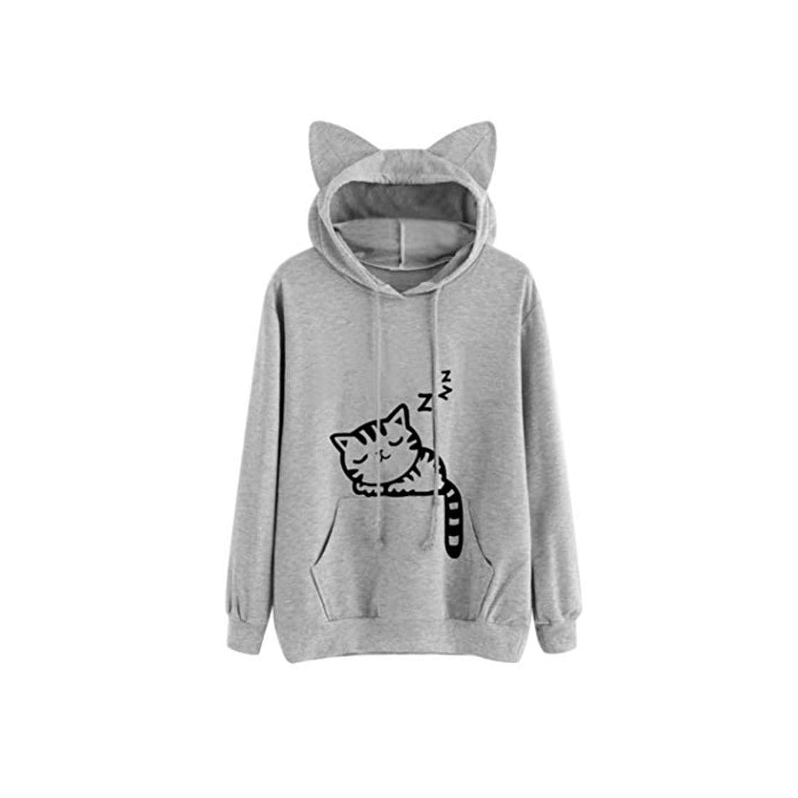 Moda Overdose Nueva OtoñO para Mujer Gato De Manga Larga con Capucha De Moda Sudadera con Capucha SuéTer Tops Blusa SeñOra Superior