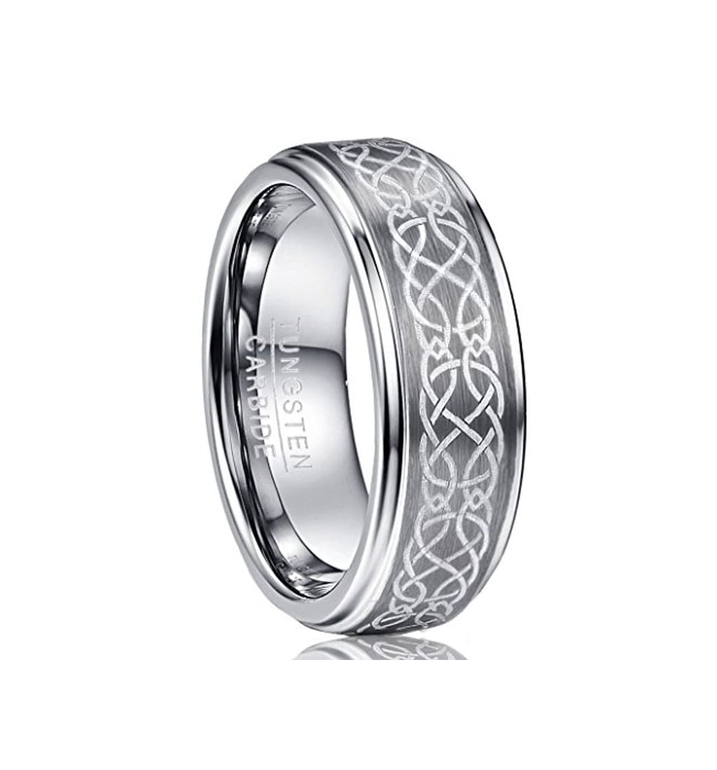 Fashion NUNCAD Anillo Hombre Mujer Parejas de Tungsteno Plateado 8mm con Nudos Celtas