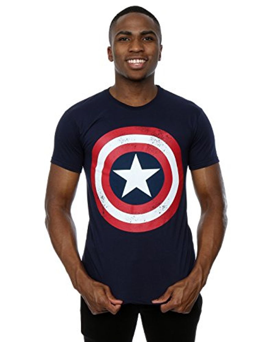 Moda Marvel Hombre Captain America Distressed Shield Camiseta Medium Armada