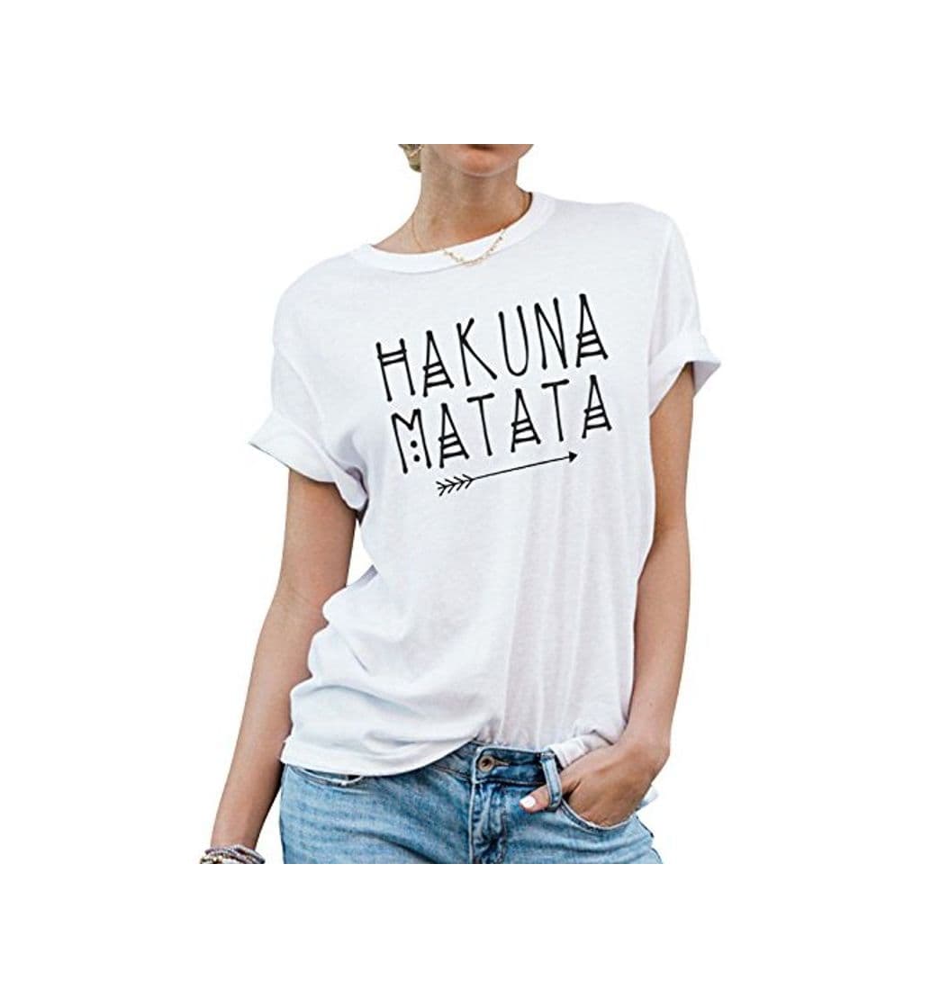 Product YUHX Mujeres Hakuna Matata Camiseta Flecha gráfico Letra Impresa Superior Cuello Redondo Manga Corta Top