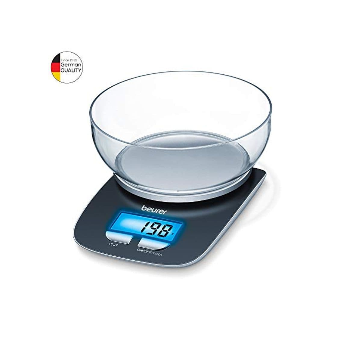 Producto Beurer KS 25 Balanza de cocina con bol transparente, función auto-tara, 3