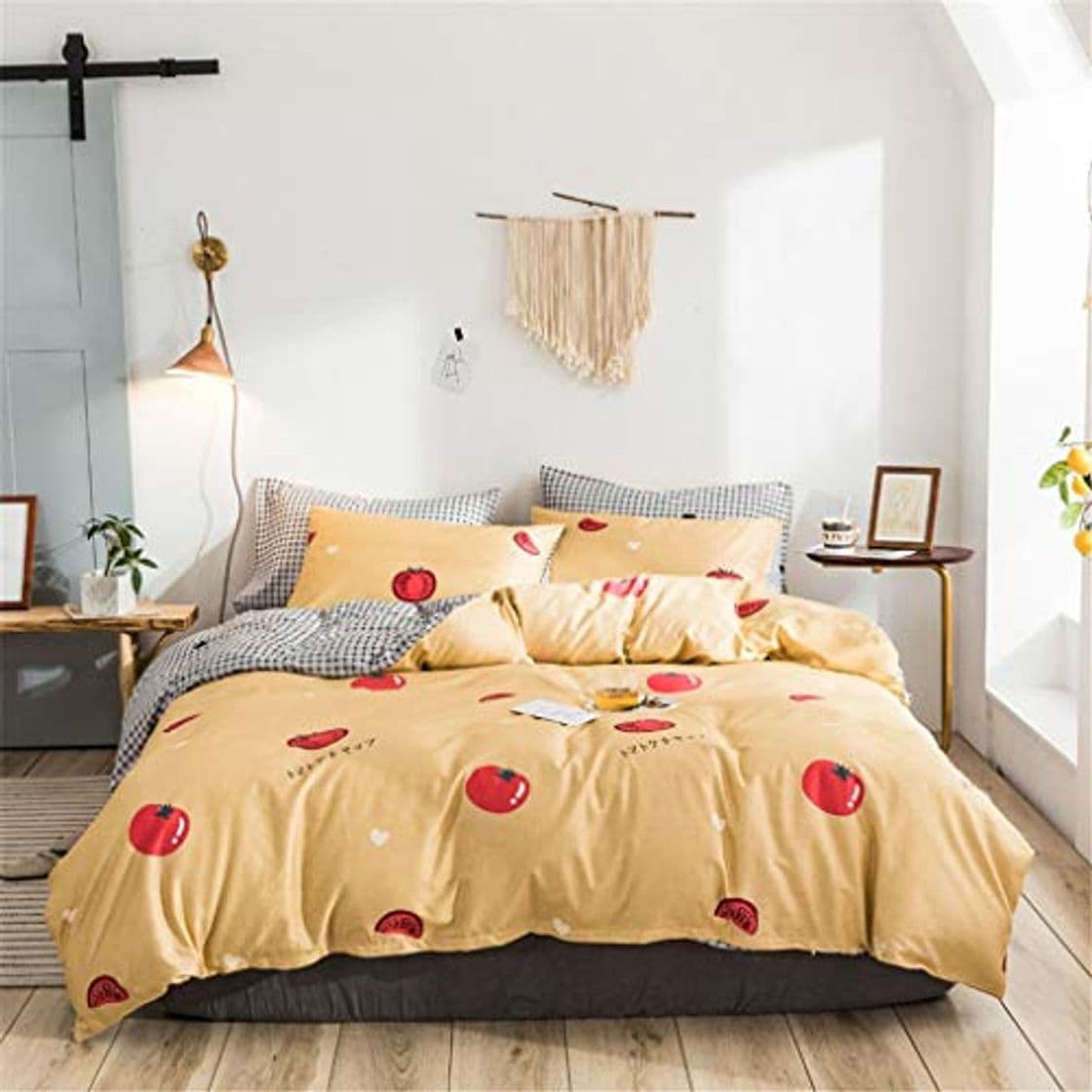 Producto Colcha de colcha amarilla Ropa de cama de niña amarilla Juego de cama roja y amarilla Juego de funda nórdica de frutas Sábanas a cuadros Cuadrícula Sábana plana Colcha amarilla Juegos de sábanas femen