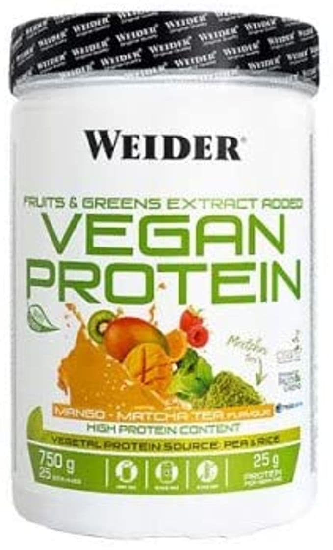 Product Weider Vegan Protein. Sabor Mango-Matcha. Proteína 100% vegetal de guisantes