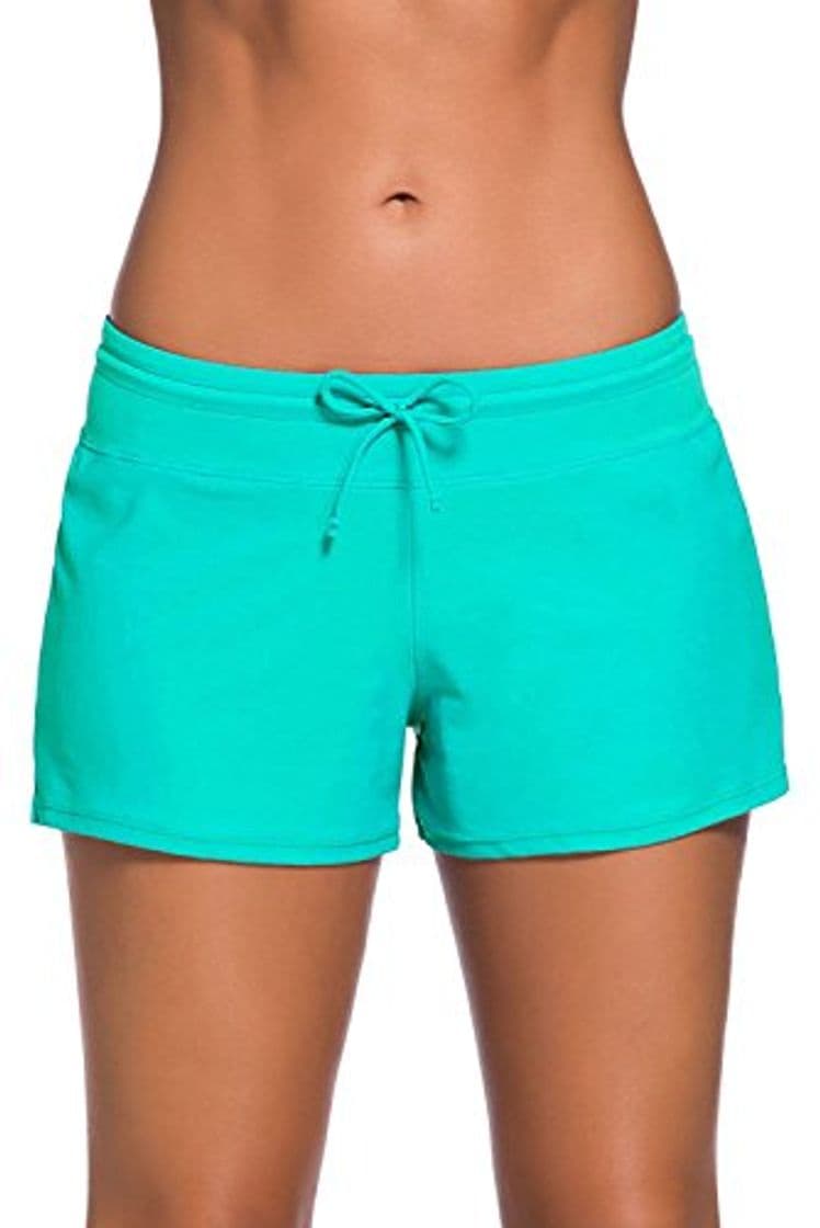 Product Yavero Shorts de Baño Mujer Bañador Short Deportes Acuáticos Secado Rápido Shorts para Nadar de Mujer Corto con Cordón Ajustables Verde 3XL