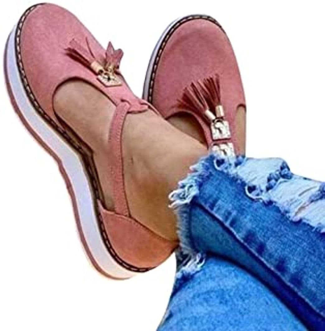 Product Manooby Sandalias Plataformas de Borla con Punta Cerrada para Mujer Zapatillas Mocasines Casuales sin Cordones de Verano con Flecos