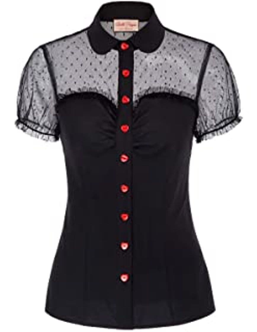 Product Hell Bunny Top Camisa Blusa Lovebird Vintage Retro 1950 Rockabilly - Negro