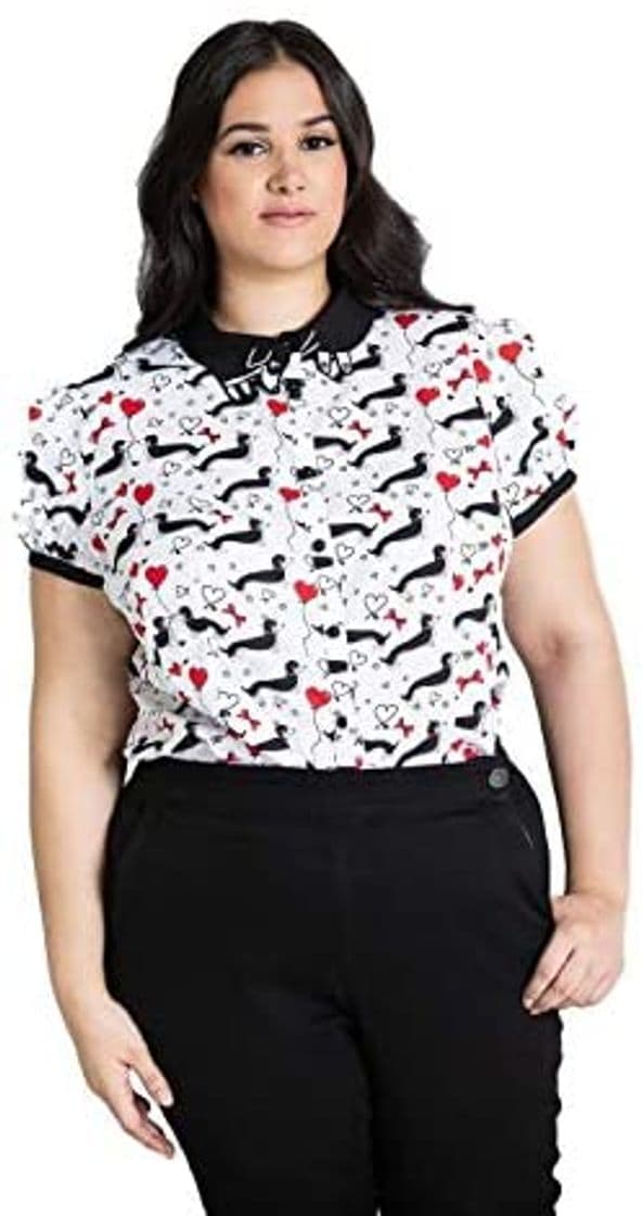 Product Hell Bunny Camisa Blusa Smoky Corazones Perro Retro Vintage - Blanco