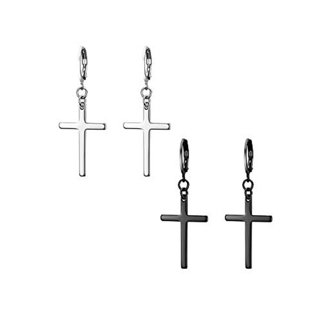 Lugar JewelryWe Pendientes largos de acero inoxidable con forma de cruz para hombre