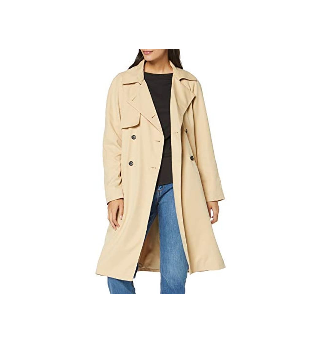 Fashion Marca Amazon - MERAKI Gabardina Trench con Cinturón Mujer, Beige