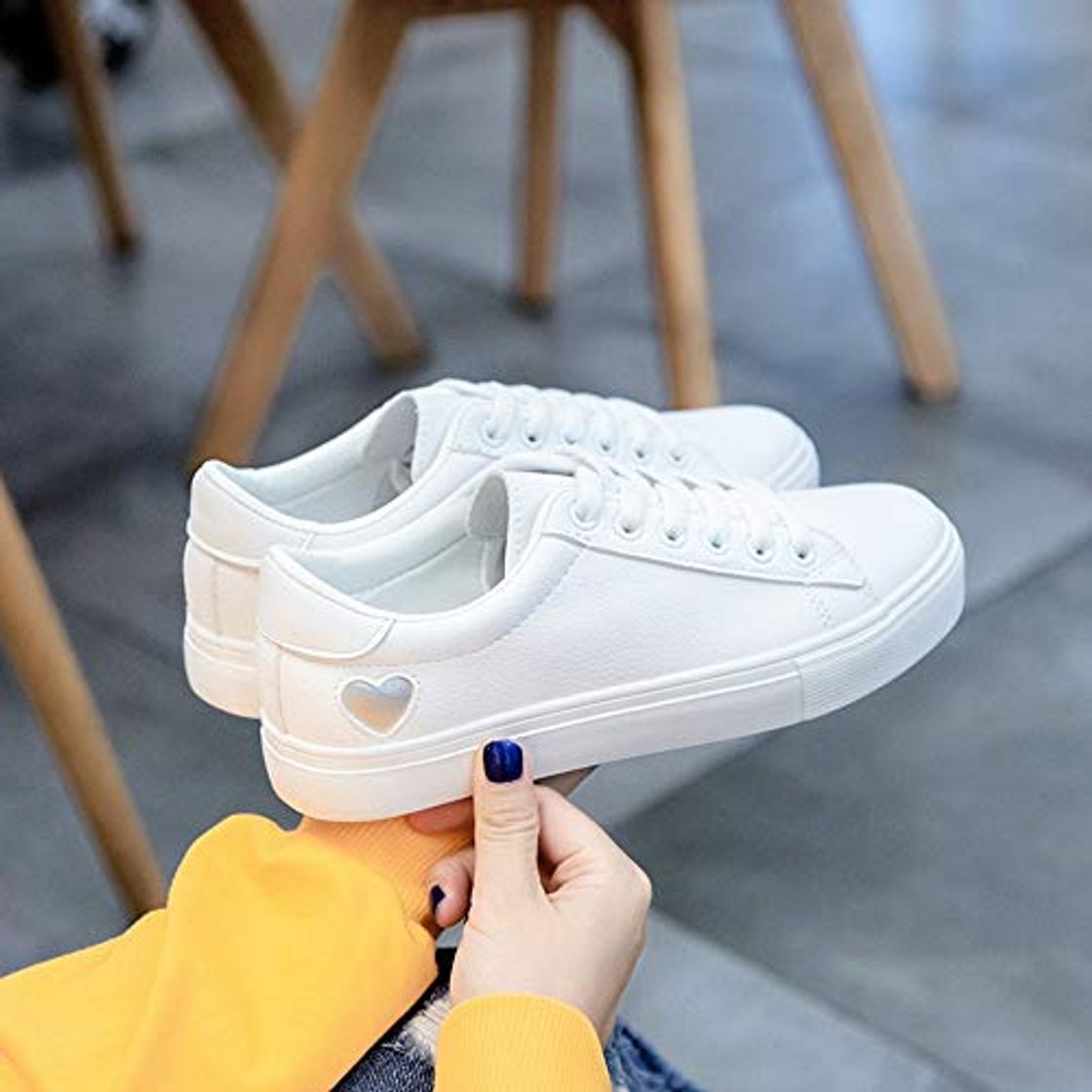 Product WJNBCRGLM Nueva Primavera Tenis Feminino con Cordones Zapatos Blancos Mujer Cuero PU